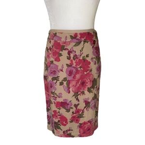 Anthropologie Odille Khaki Purple & Pink Floral Pencil Skirt - 0